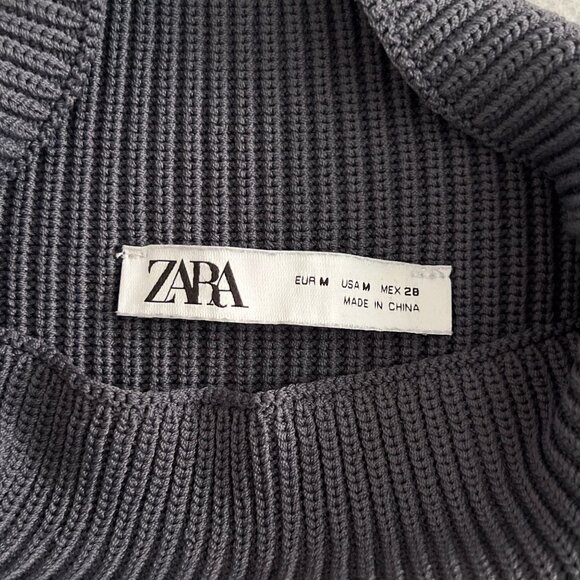 ZARA Gray Ribbed Mock Neck Sweater Women’s M Boxy Knit Long Sleeve Pullover - Picture 2 of 8